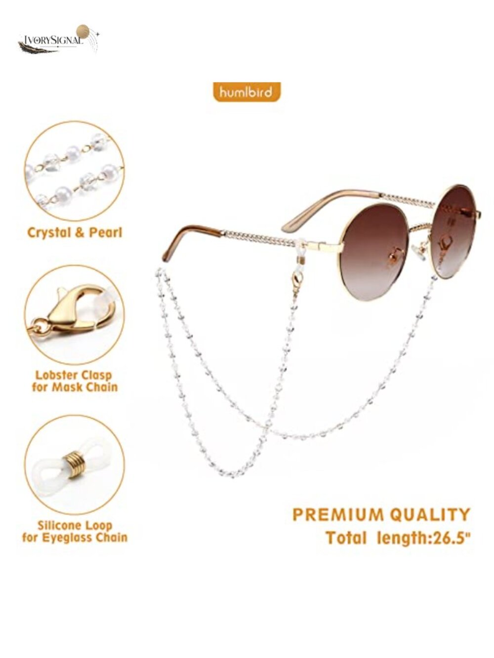 Crystal Beaded Eyeglass Chain with Pearl Sunglasses Mask Lanyard - Picture 2 of 5
